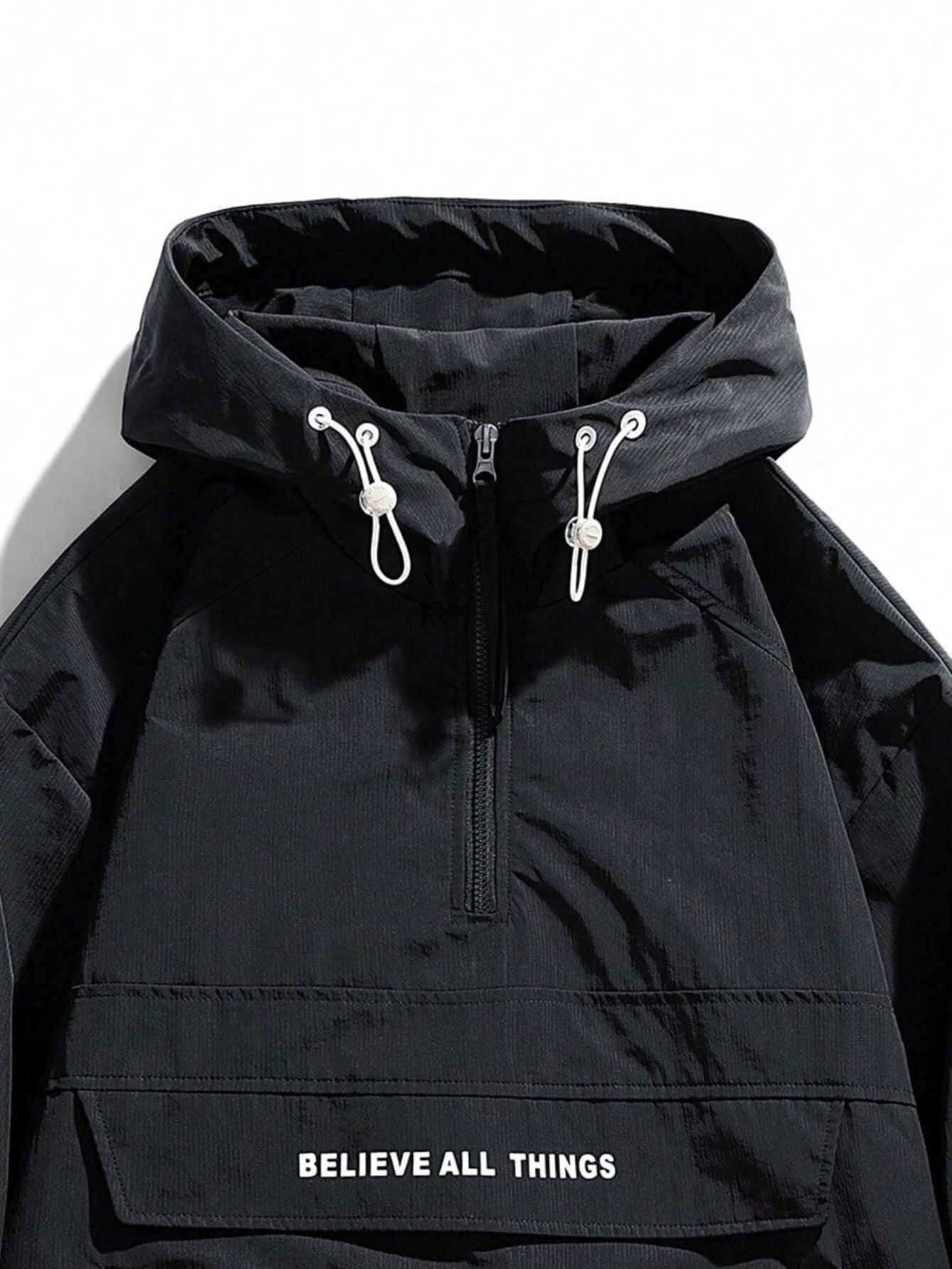 Men Slogan Graphic Drawstring Hem Hooded Jacket