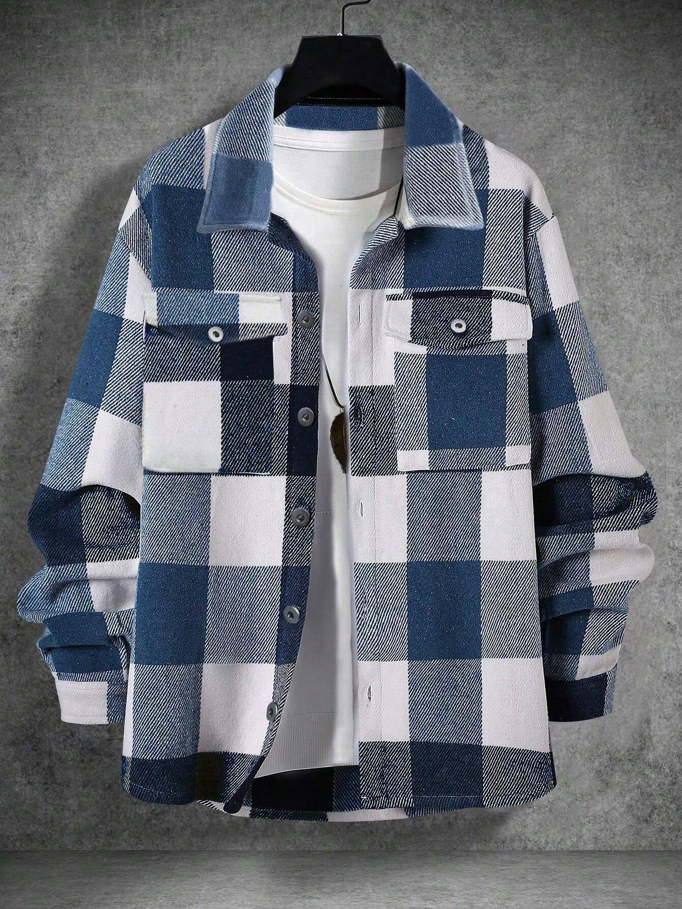 Manfinity Homme Men Plaid Print Flap Pocket Jacket