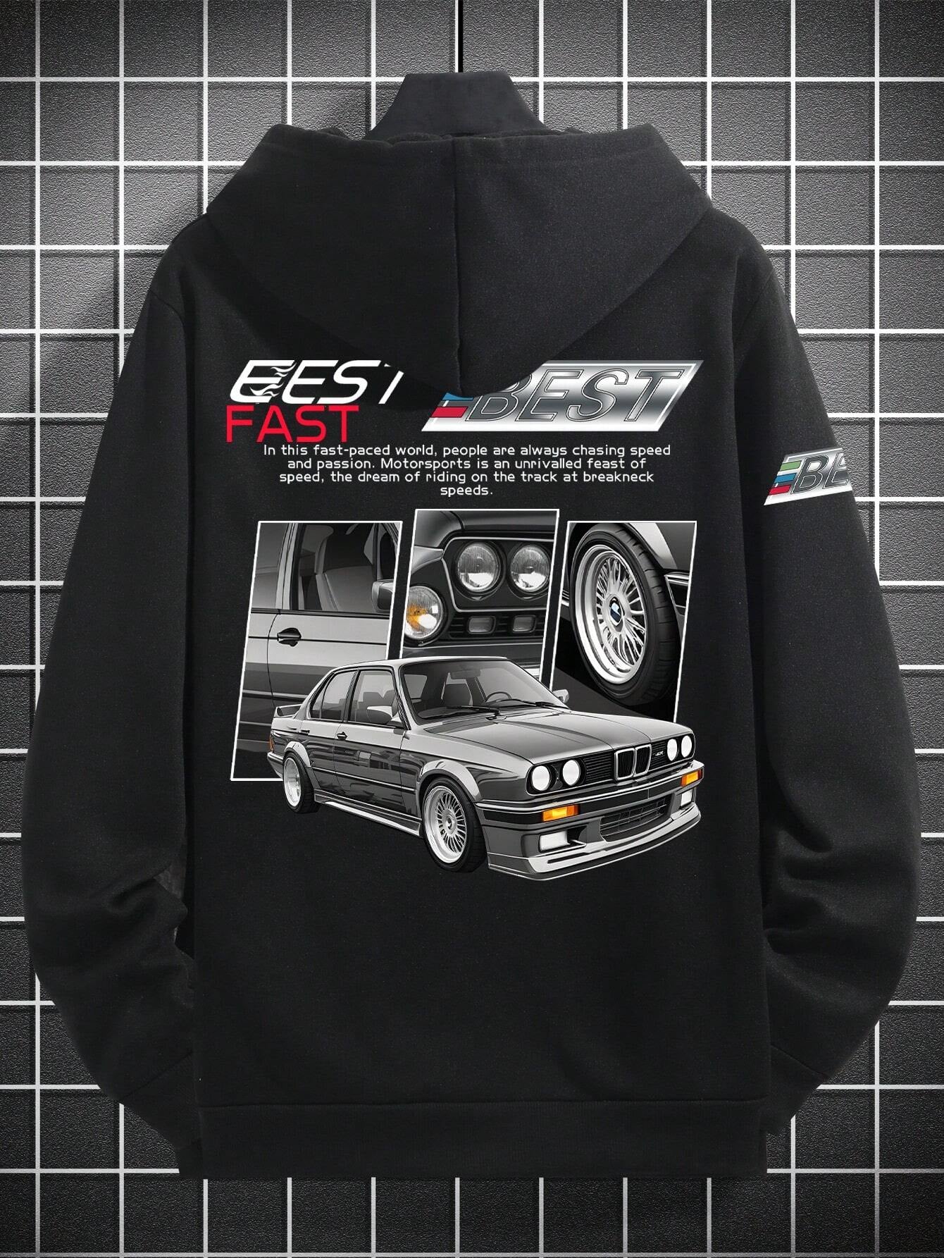 Manfinity EMRG Men'S Casual Oversized Hoodie Printed with Car and Letter Design