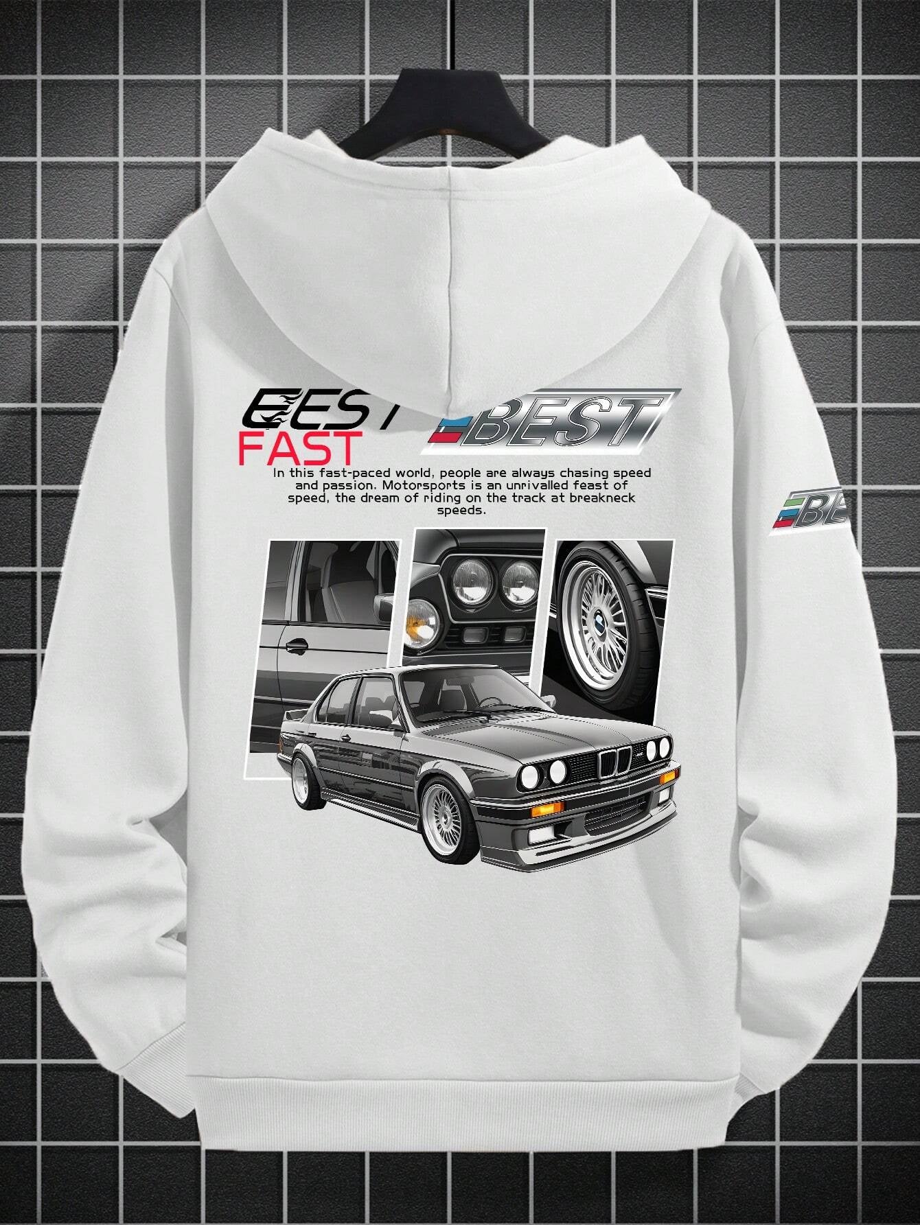 Manfinity EMRG Men'S Casual Oversized Hoodie Printed with Car and Letter Design