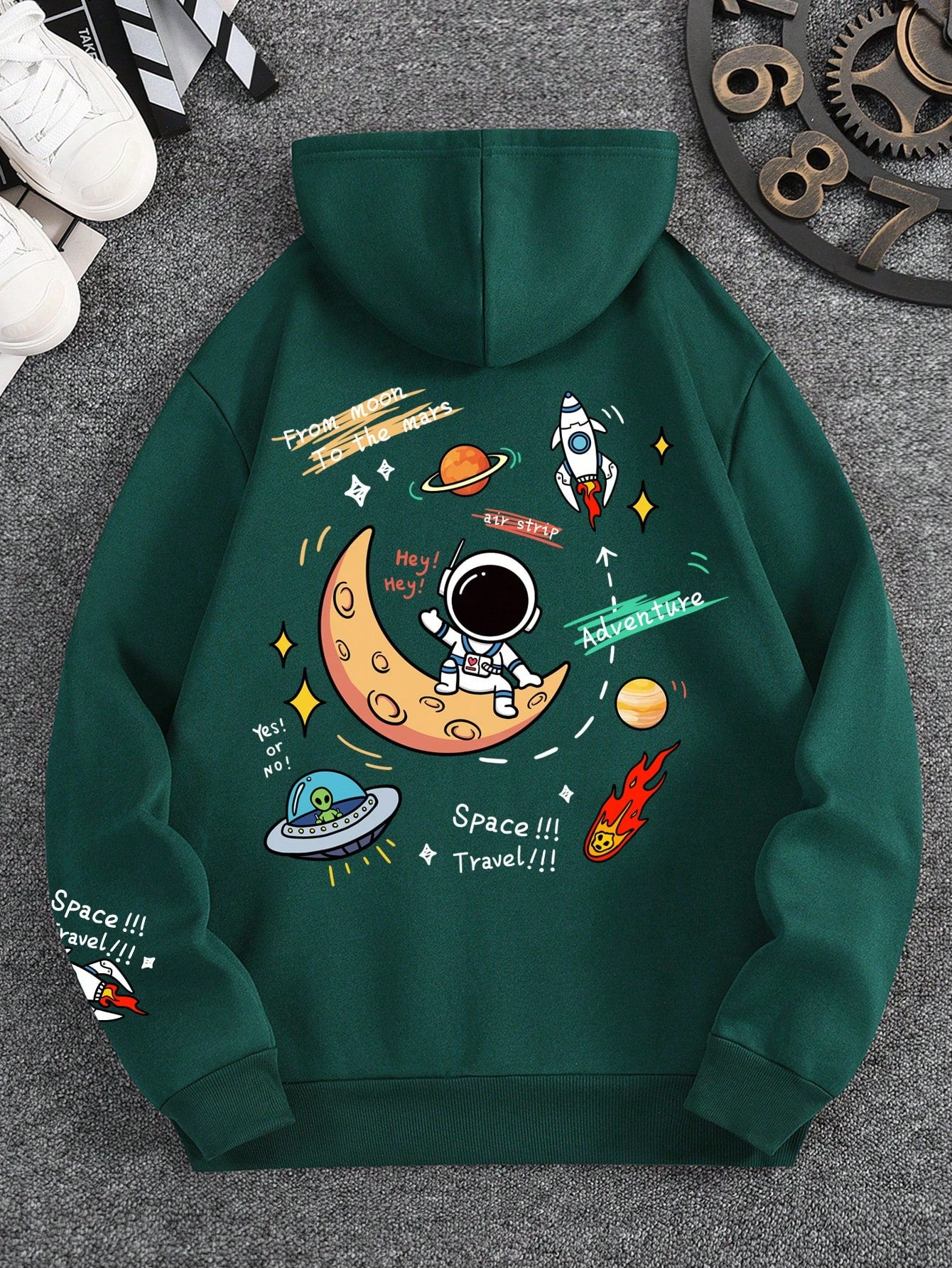 Manfinity Dauomo Men'S Spacecraft & Alien Pattern Printed Hoodie