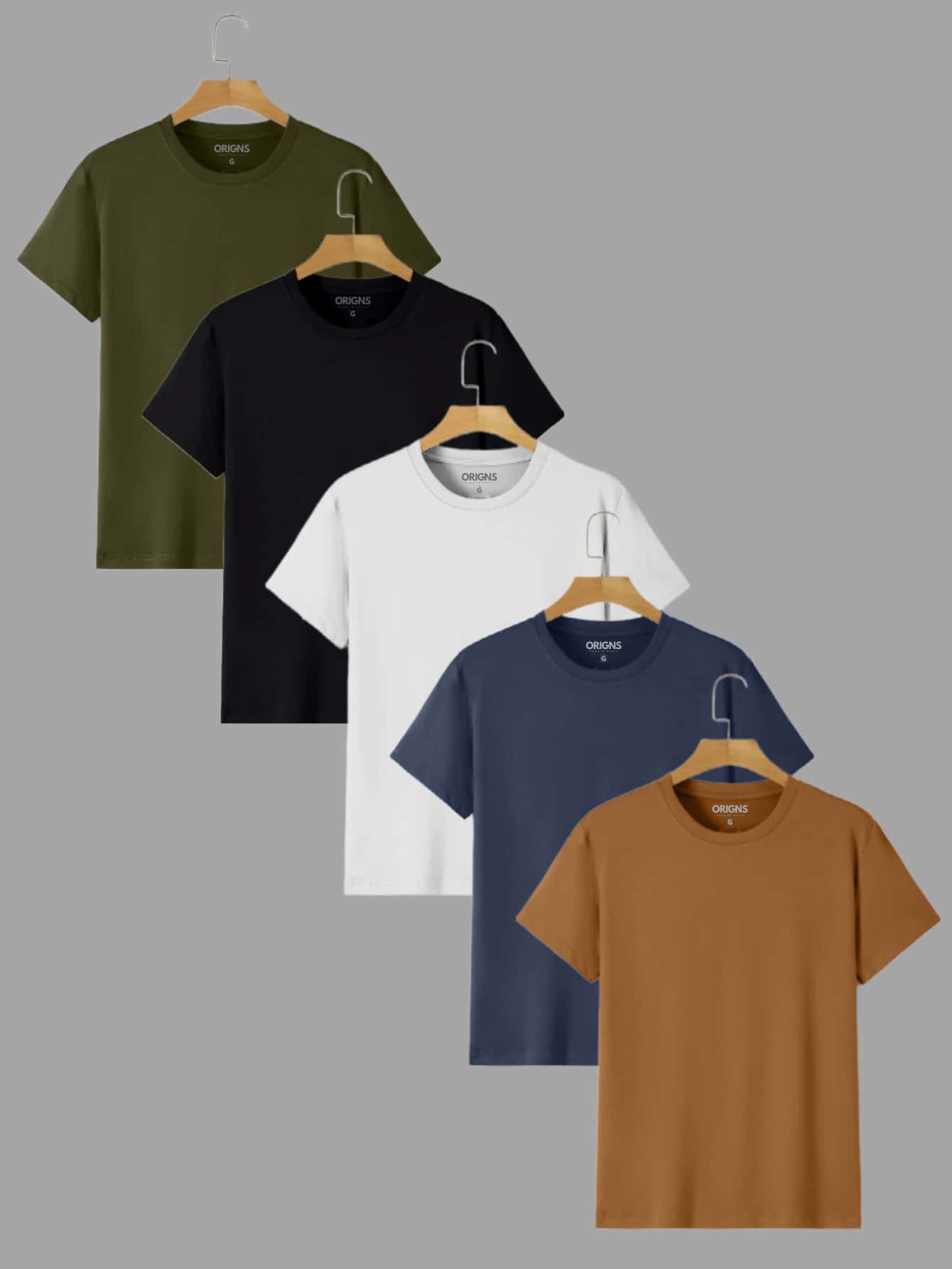 Kit 5 Men'S Plain Basic Cotton T-Shirts ORIGNS