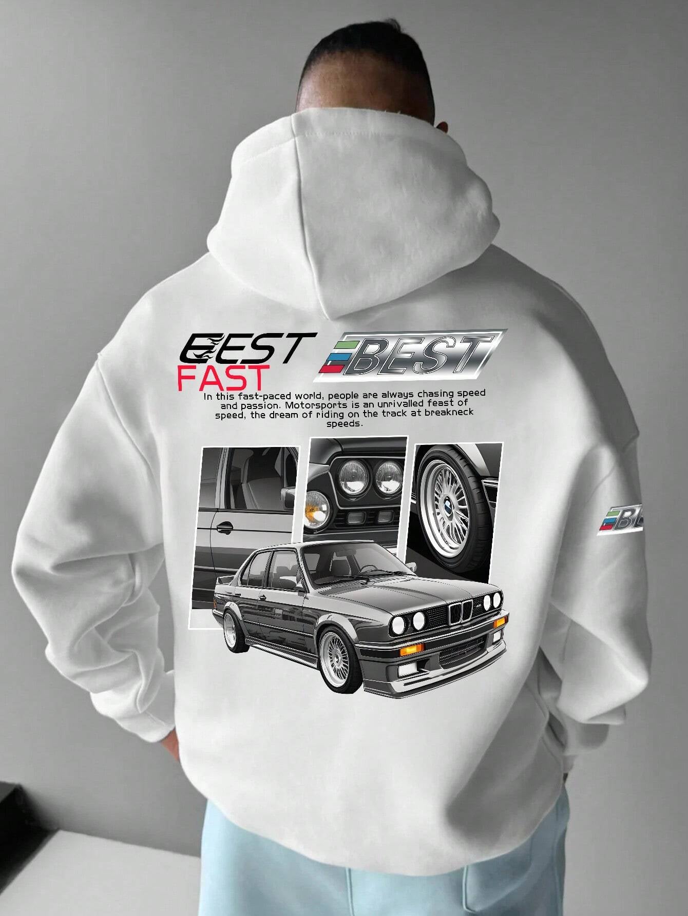 Manfinity EMRG Men'S Casual Oversized Hoodie Printed with Car and Letter Design