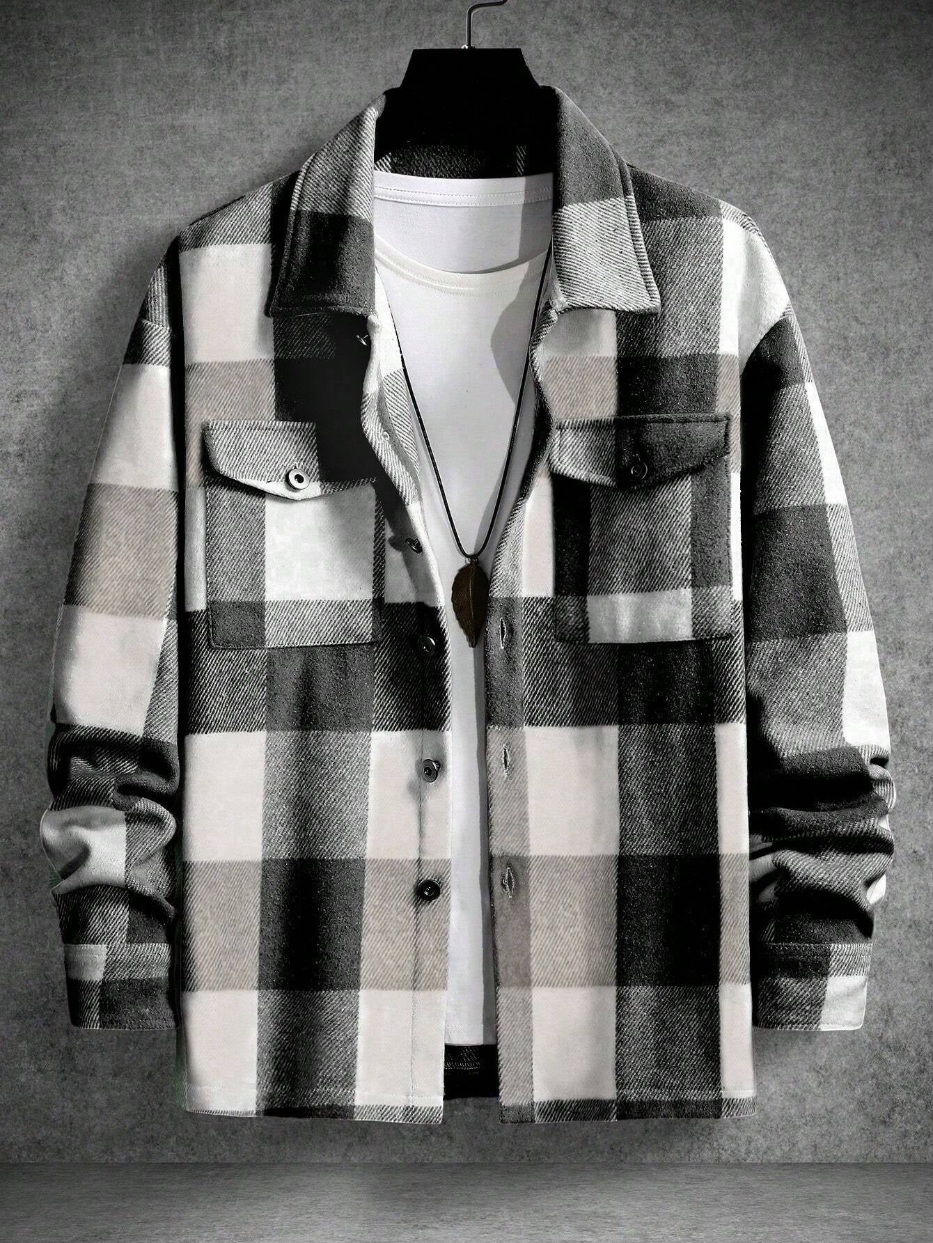 Manfinity Homme Men Plaid Print Flap Pocket Jacket