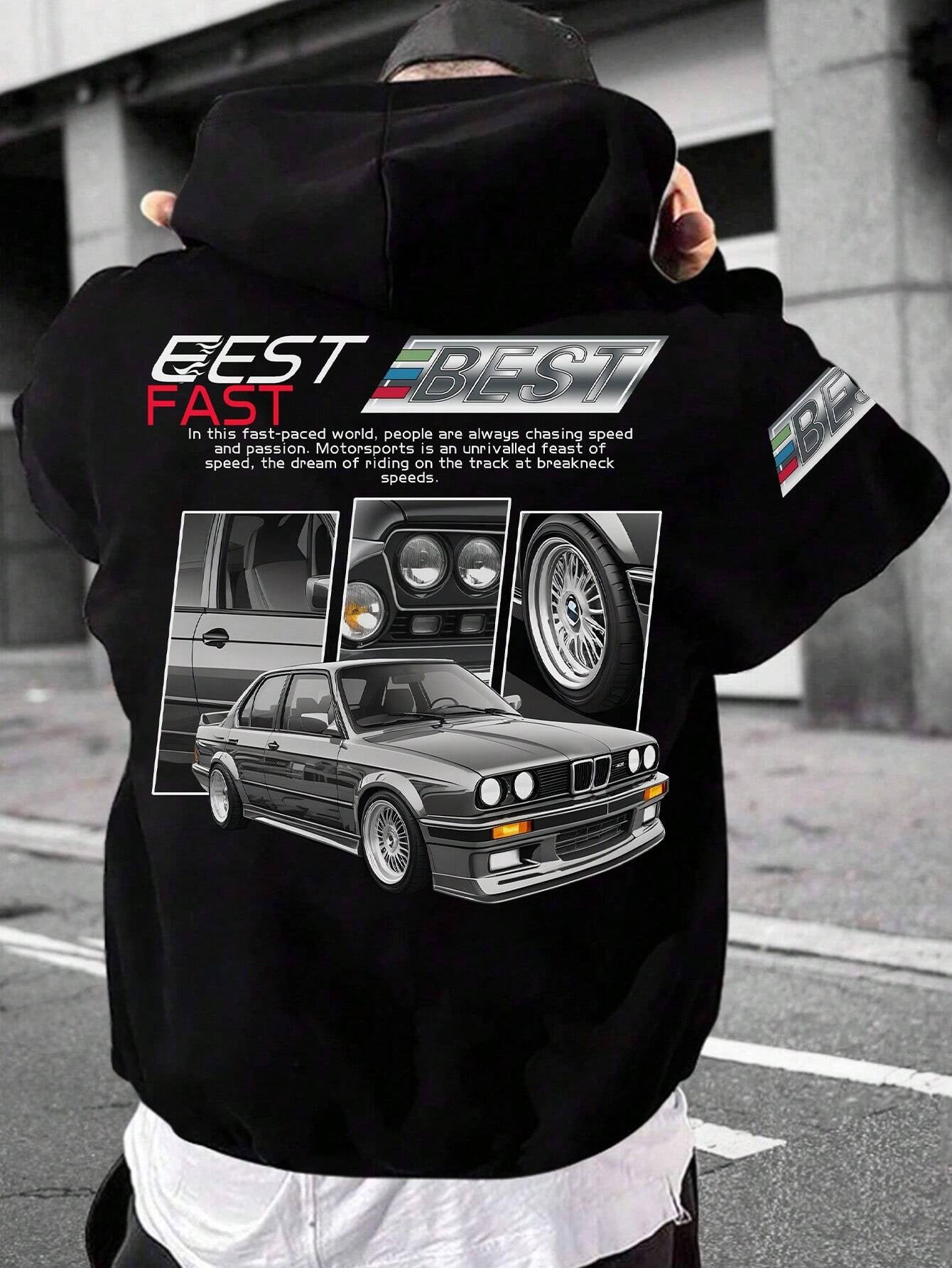 Manfinity EMRG Men'S Casual Oversized Hoodie Printed with Car and Letter Design