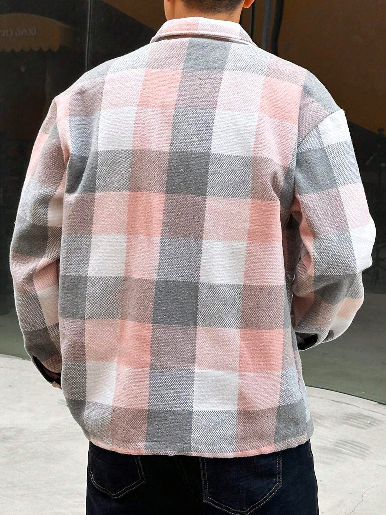 Manfinity Homme Men Plaid Print Flap Pocket Jacket